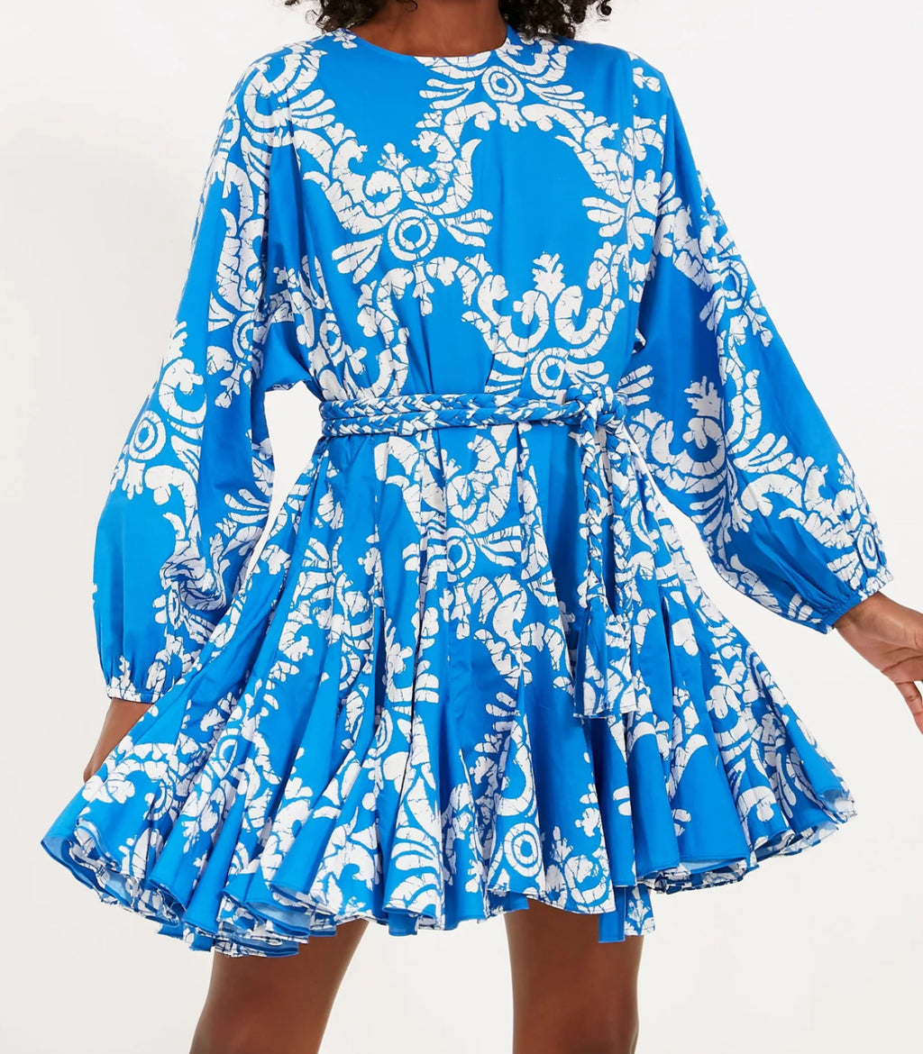 Rhode Resort Blue Ella Dress with braided belt - Batik Grid UK S