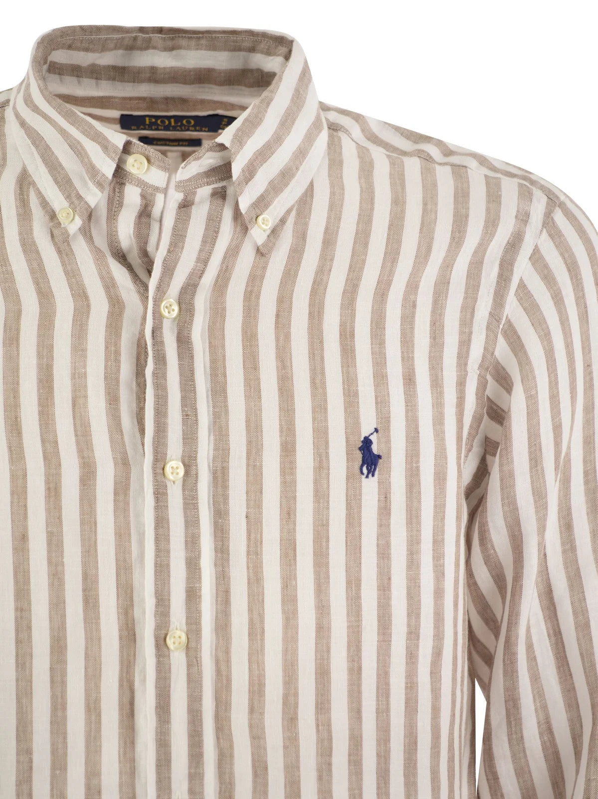 Polo Ralph Lauren Beige/Ivory 100% Linen Logo Embroidered Striped Shirt UK S