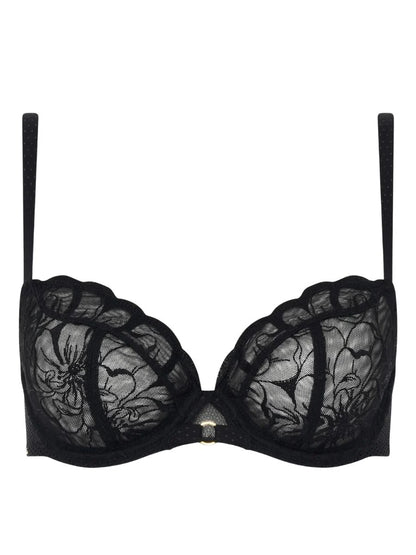 Chantelle Black Fleurs covering underwired bra UK 40C