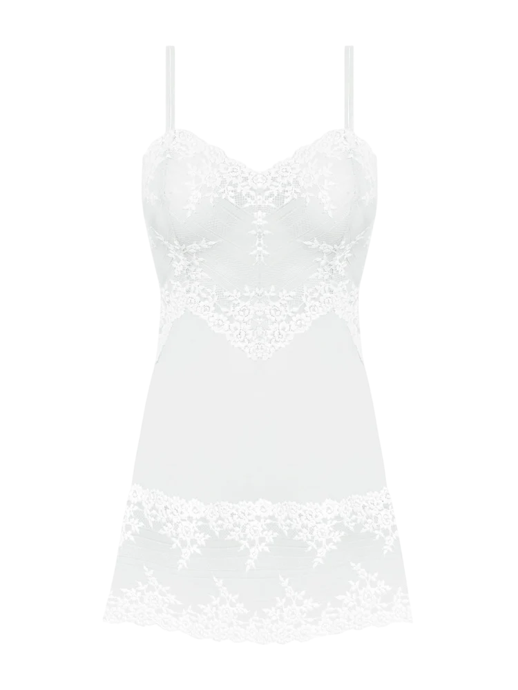 Wacoal White Embrace Lace V-neck stretch-lace chemise night dress slip UK M