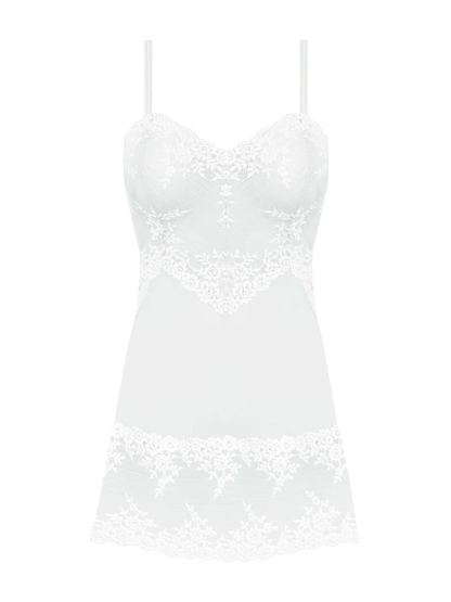 Wacoal White Embrace Lace V-neck stretch-lace chemise night dress slip UK M