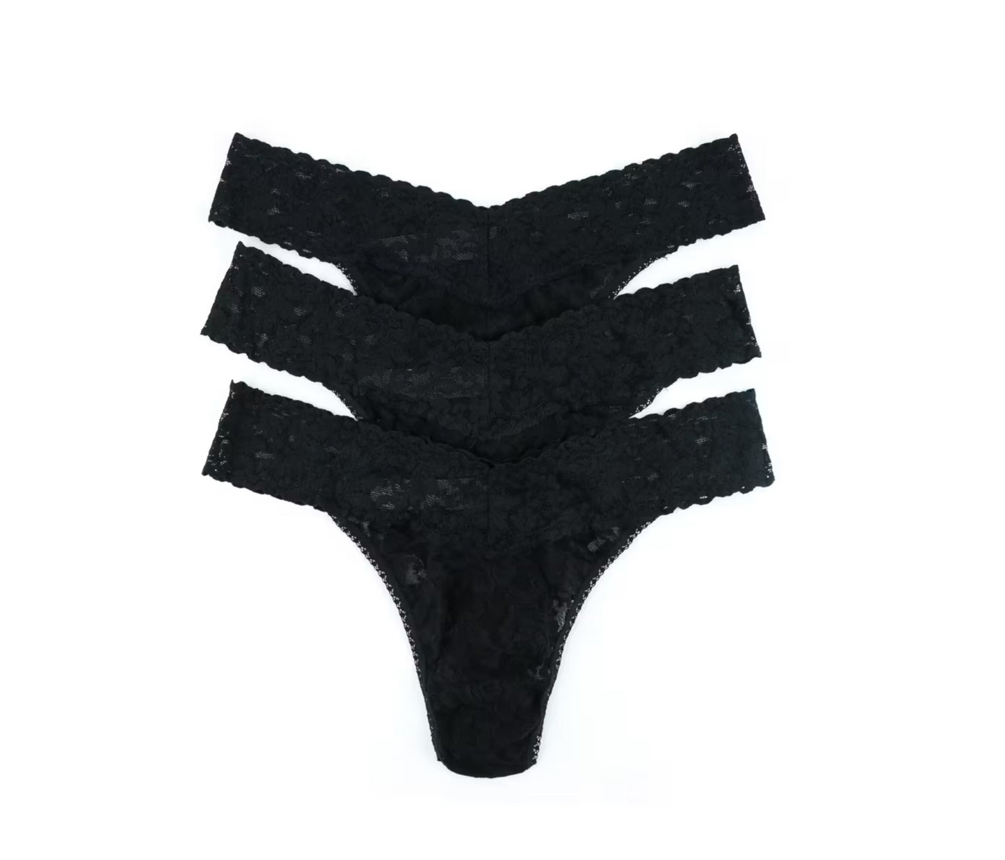 Hanky Panky Black Lace 3 Pack Originl  Rise Thong “No VPL” Knickers One Size (UK 4-14)