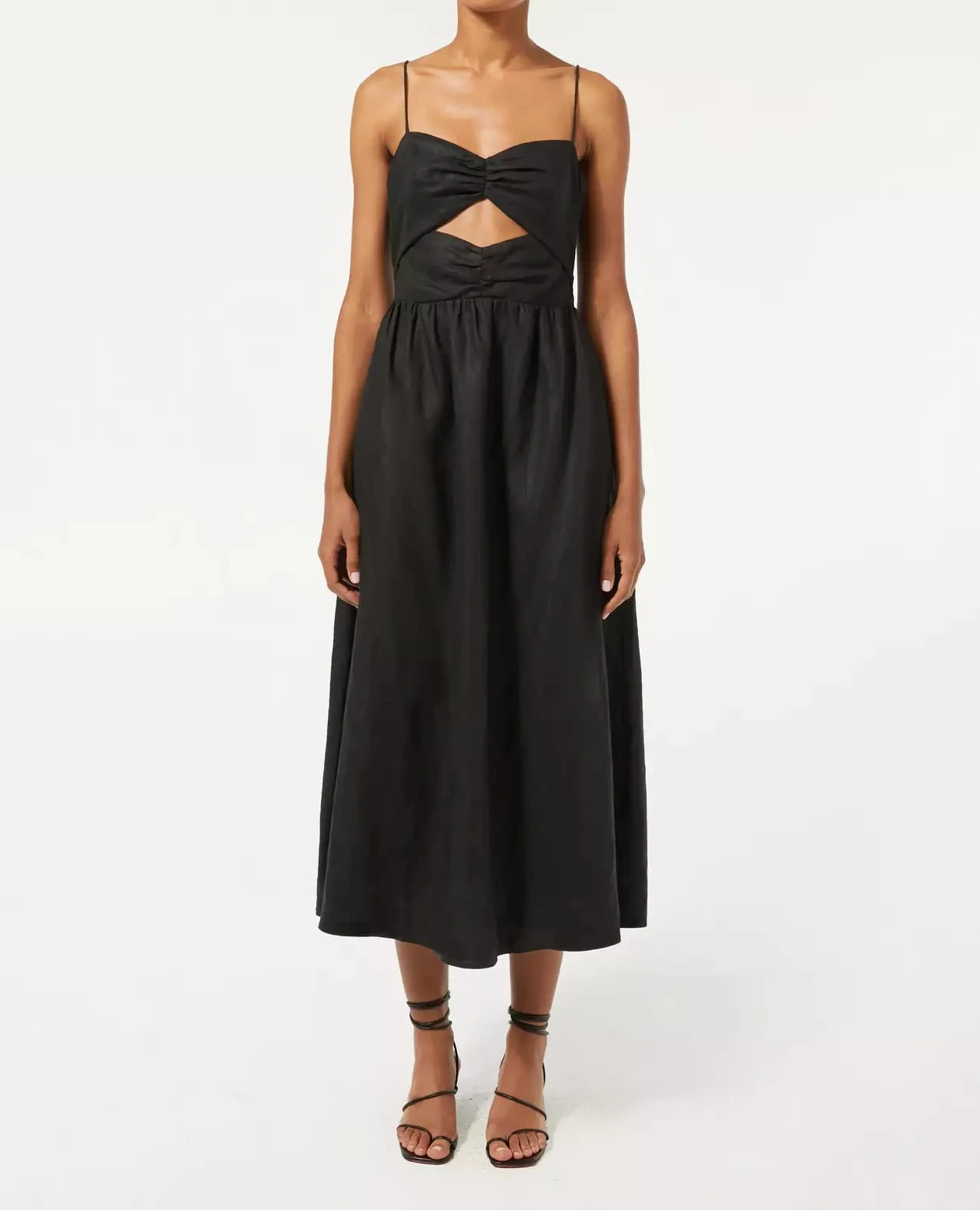 Rhode Resort Black Linen Kay Midi Dress UK 10