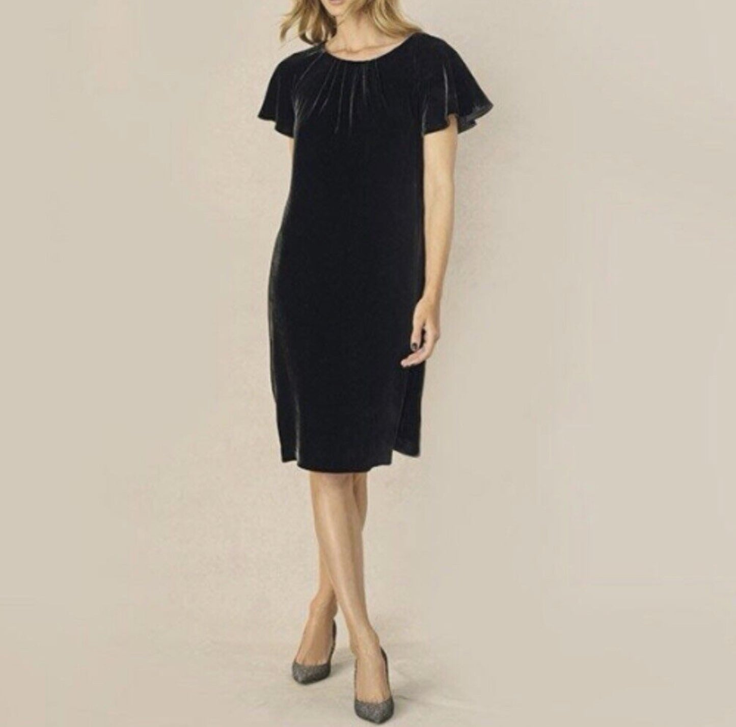 The White Company Black Silk Velvet Swing Dress  UK 10