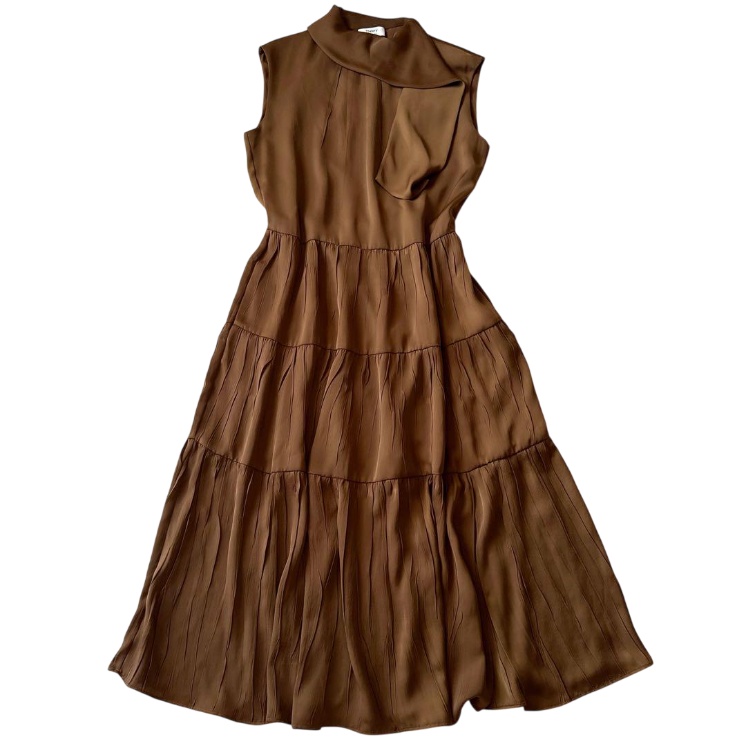 Theory Brown Tiered Georgette Dress UK 4