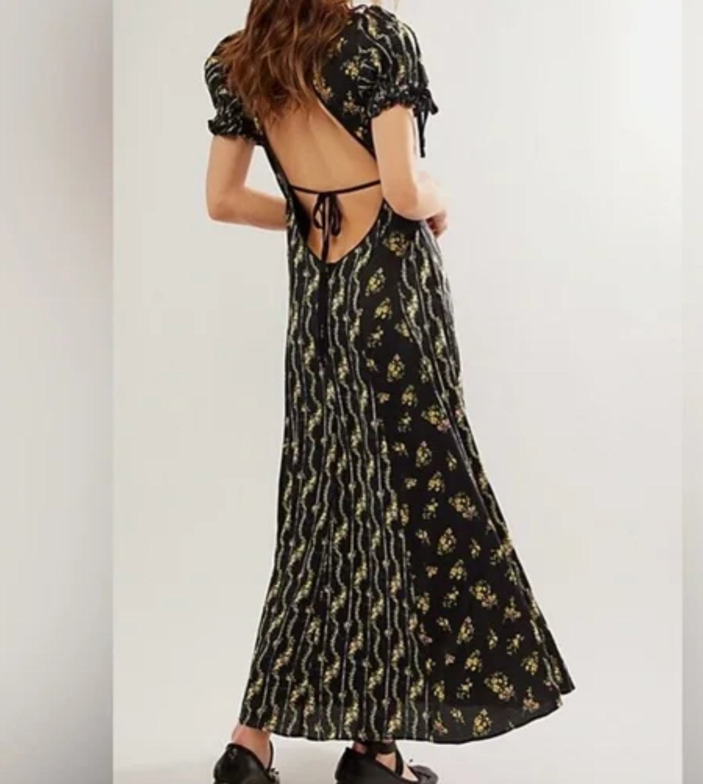 Free People Black floral Magdalene midi Dress UK XS