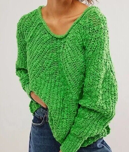 Free People Green In A Swirl boucle knit jumper UK L