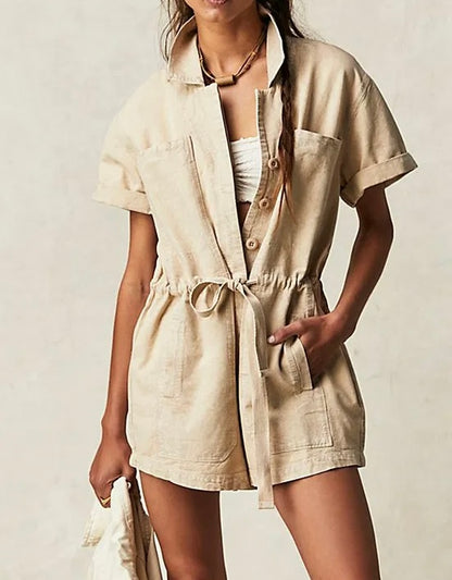 Free People Wheat Cotton / Linen blend Rhodes Chino Coverall Playsuit  UK L