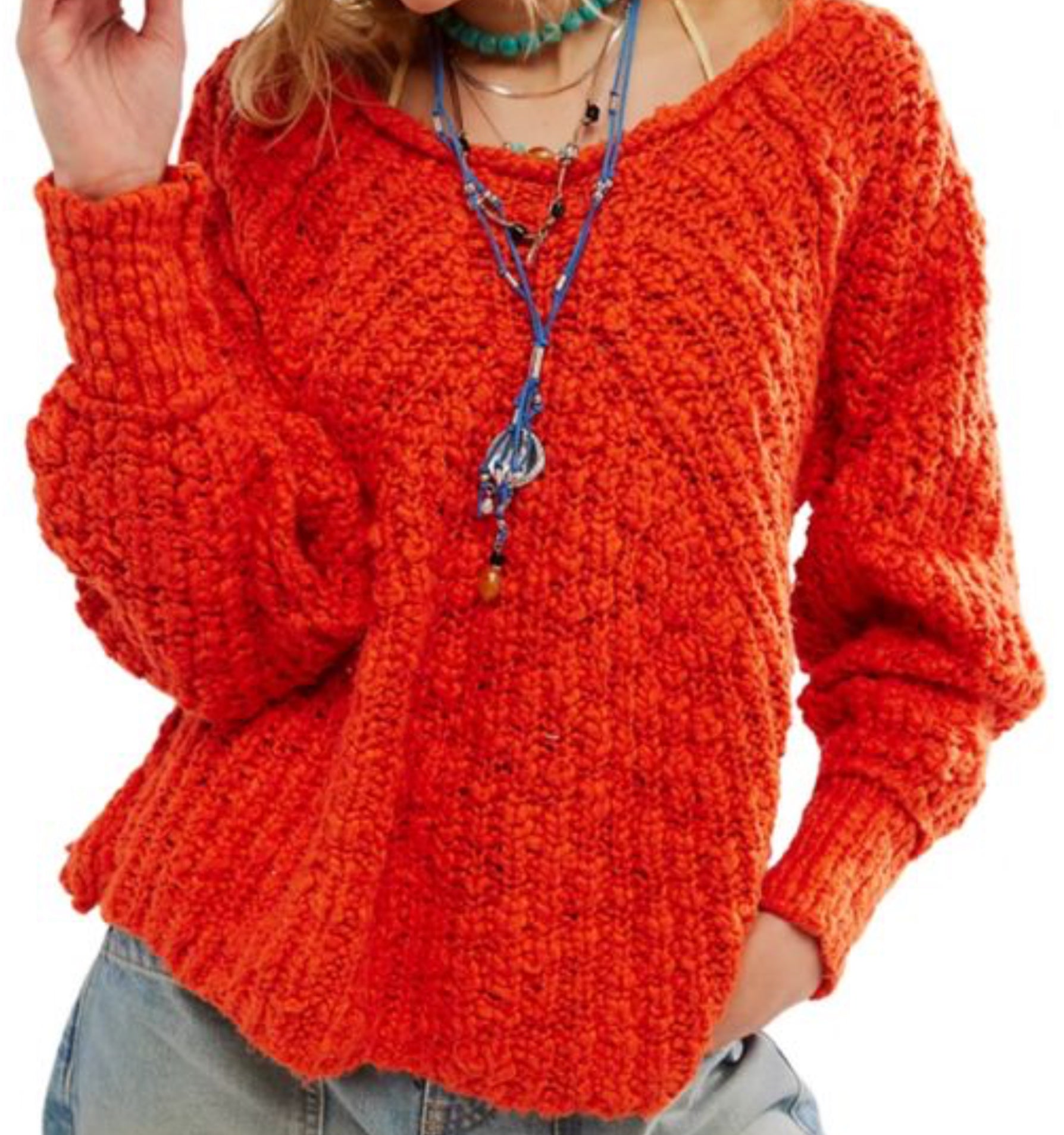 Free People Orange In A Swirl boucle knit Jumper UK M
