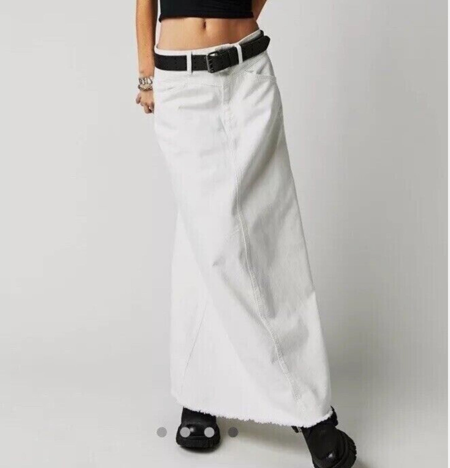 Free People White Come As You Are Denim Maxi Skirt UK 4