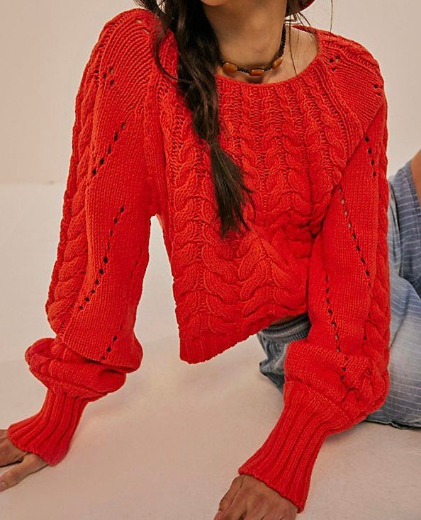 Free People Red Sandre cable knit jumper UK S