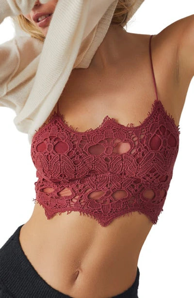 Free People Athena crochet lace scalloped Bralette In Wine UK M