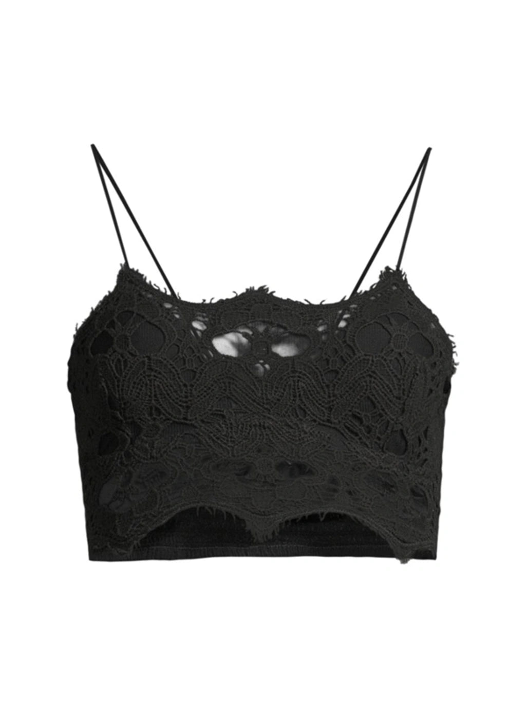 Free People Black crochet Lace Athena scallop Crop Top UK M