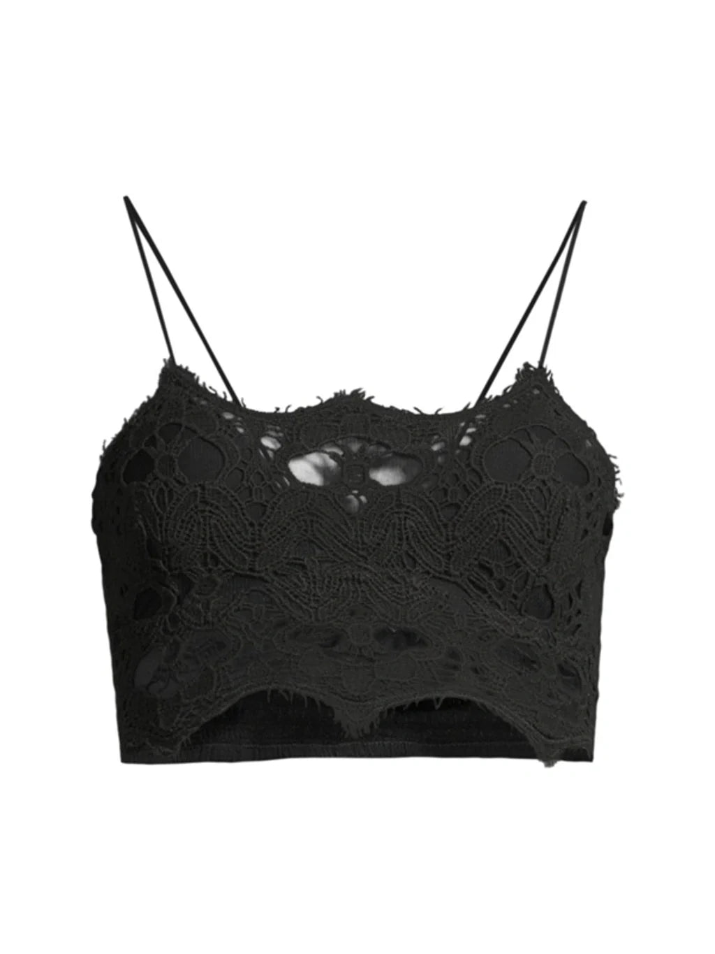 Free People Black crochet Lace Athena scallop Crop Top UK M