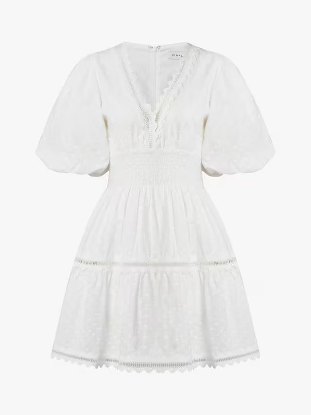 By Malina Elvira Cotton Dobby Spot Scalloped trim Mini Dress UK 8