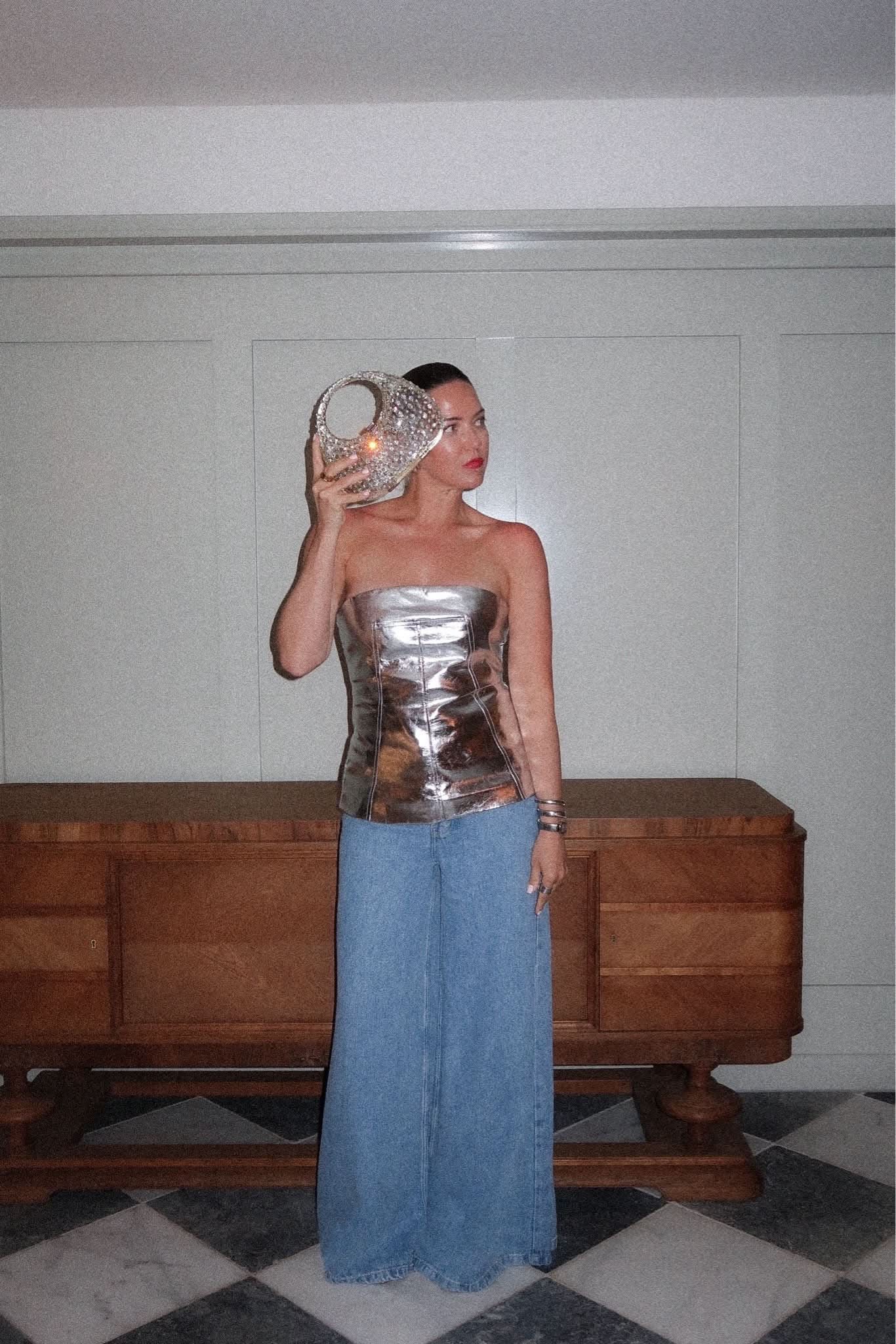 Whistles Metallic Limited Edition Cosmo Leather Bandeau Top UK 6