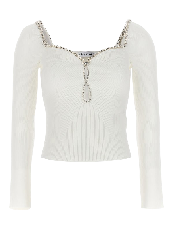 Self-Portrait White Sweetheart neck  Diamante embellished Top UK L