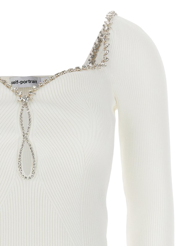 Self-Portrait White Sweetheart neck  Diamante embellished Top UK L