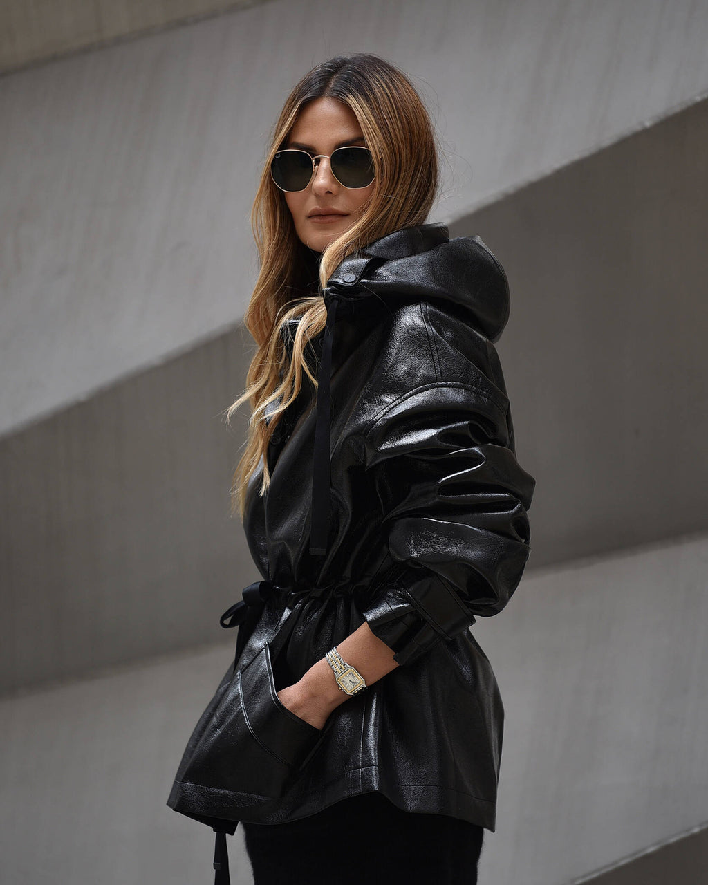 All Saints Black Kelsie Shine oversized-fit hooded jacket UK S