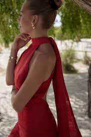 Labeca London Red Laura Goji Linen Halterneck Dress UK S