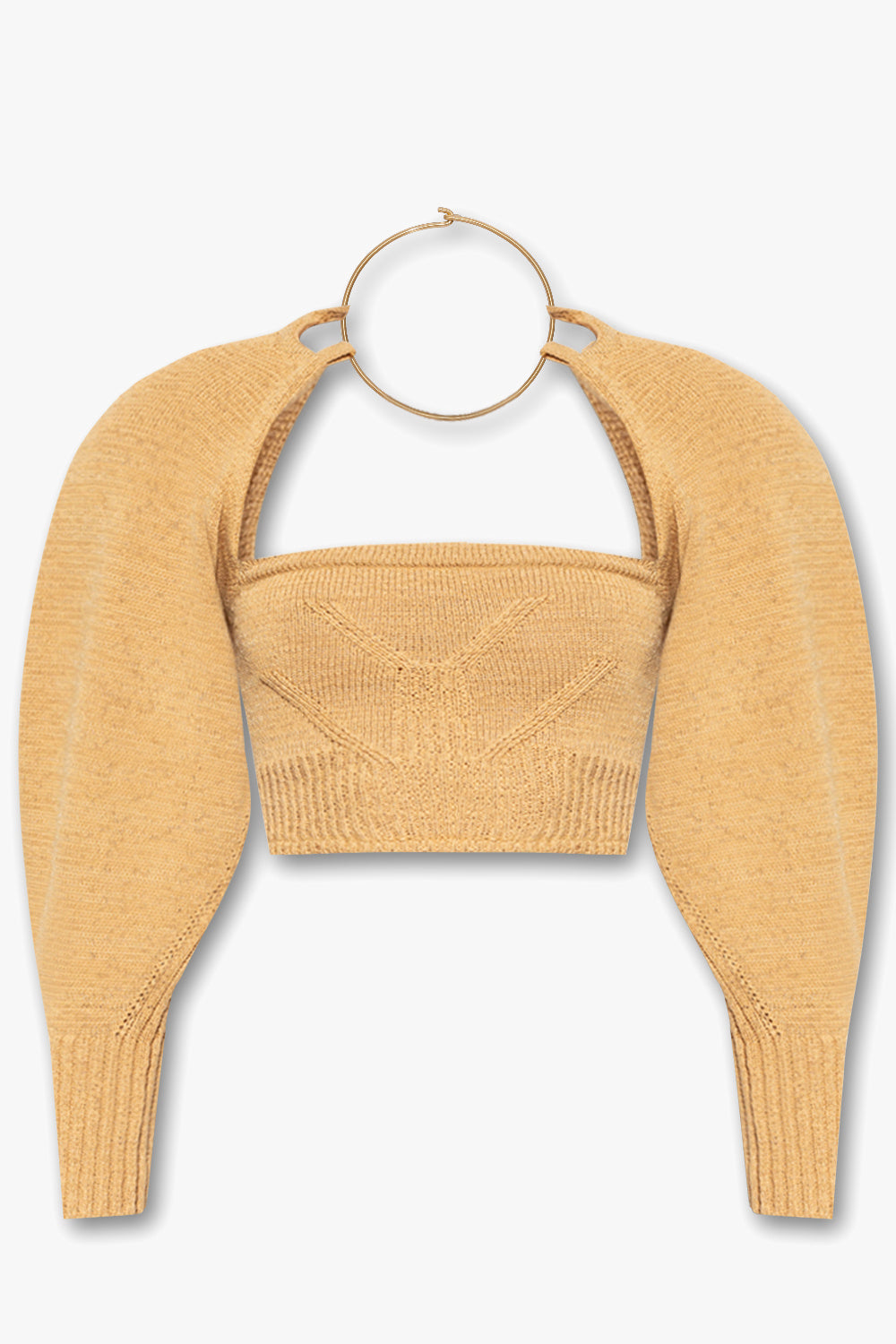 Cult Gaia Beige Knitted Cropped Sweater UK L