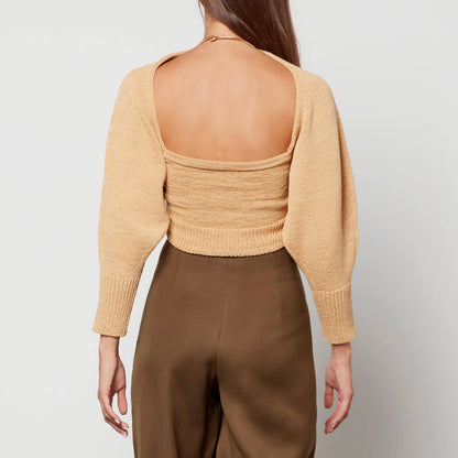 Cult Gaia Beige Knitted Cropped Sweater UK L