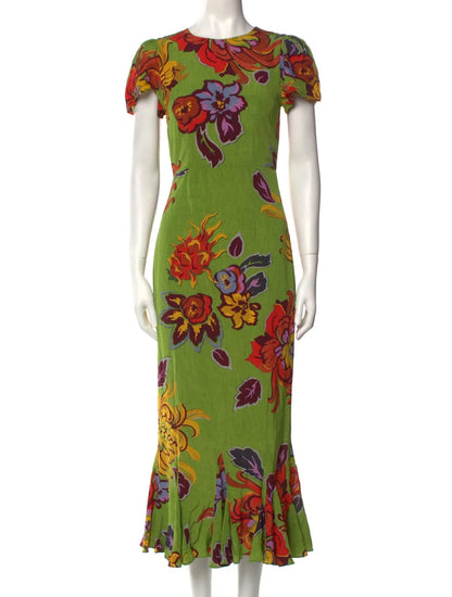 Rhode Lulani Ruffle hem maxi Dress In Green Lanai UK 6