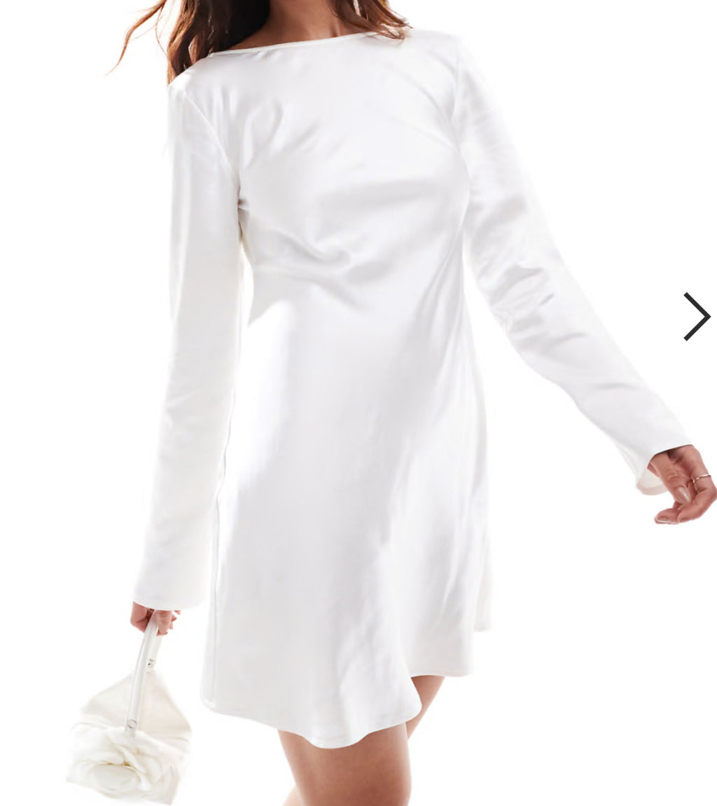 Six Stories White Long Sleeve Satin Cowl Back Mini Dress UK 10