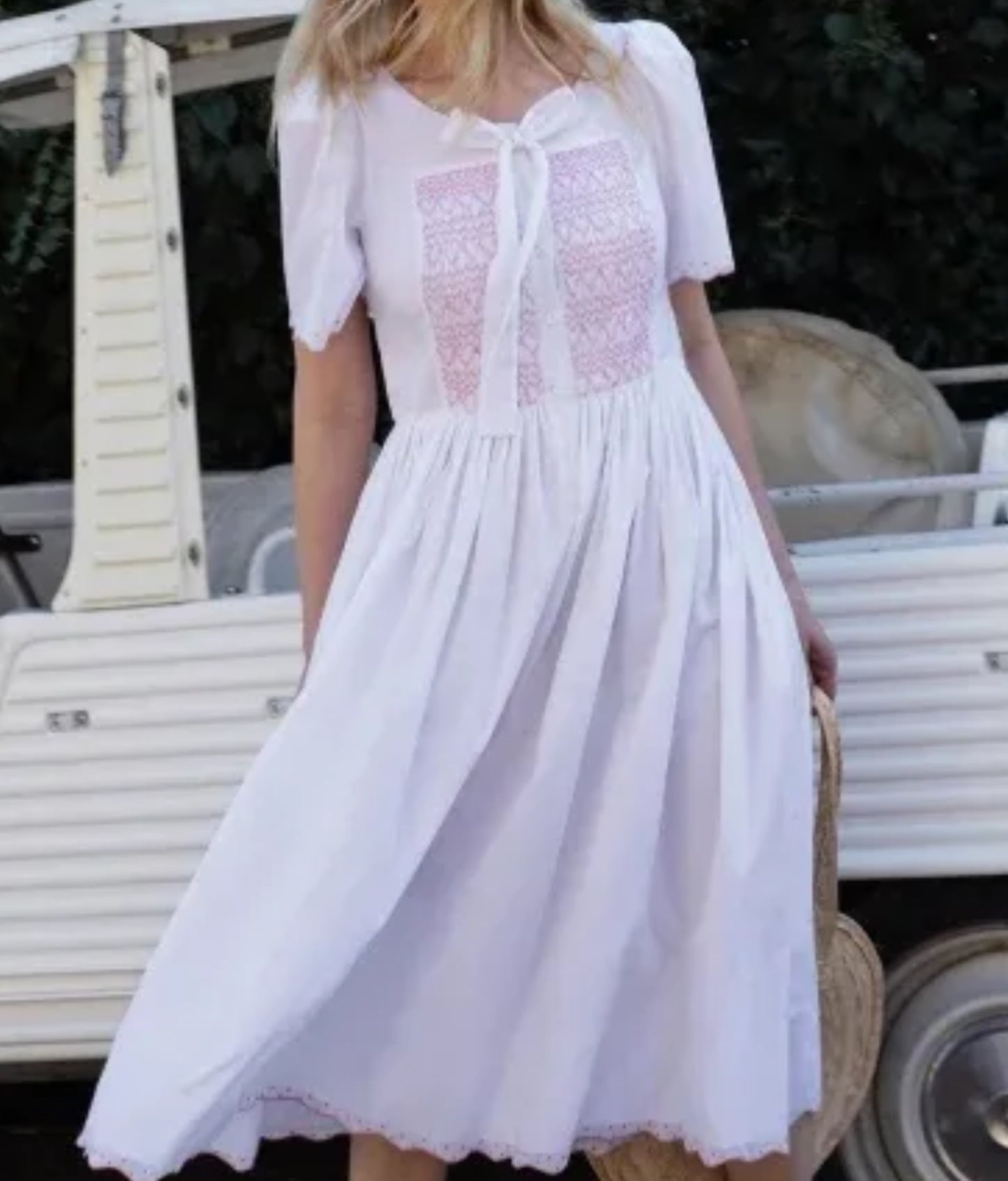 bamford x Martha Ward White organic cotton Smock Day Dress UK S