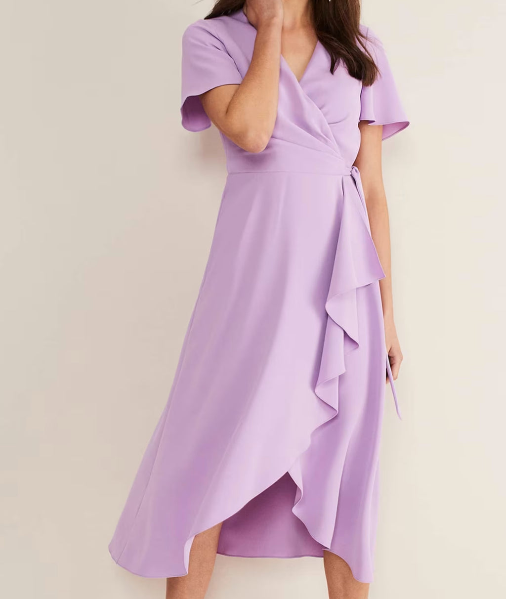 Phase Eight Lilac Julissa Ruffle Wrap Midi Dress UK 10
