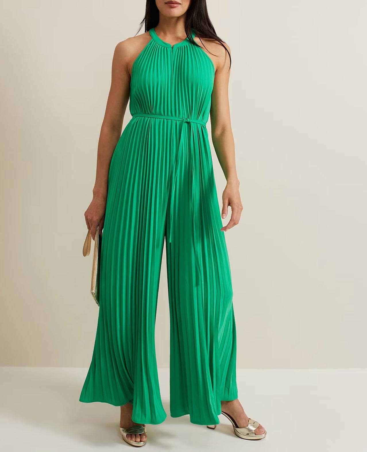 Phase Eight Brea Green Pleat Jumpsuit UK 10