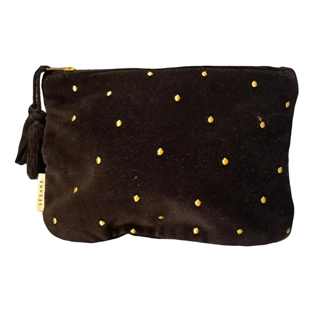 Sezane Black /Gold Velvet Small Clutch Bag