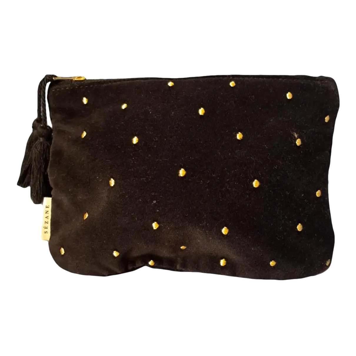 Sezane Black /Gold Velvet Small Clutch Bag
