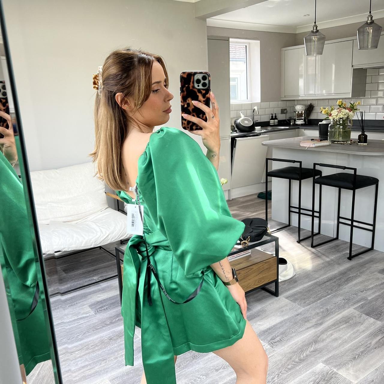 In The Style Green Puff Shoulder Playsuit UK 8
