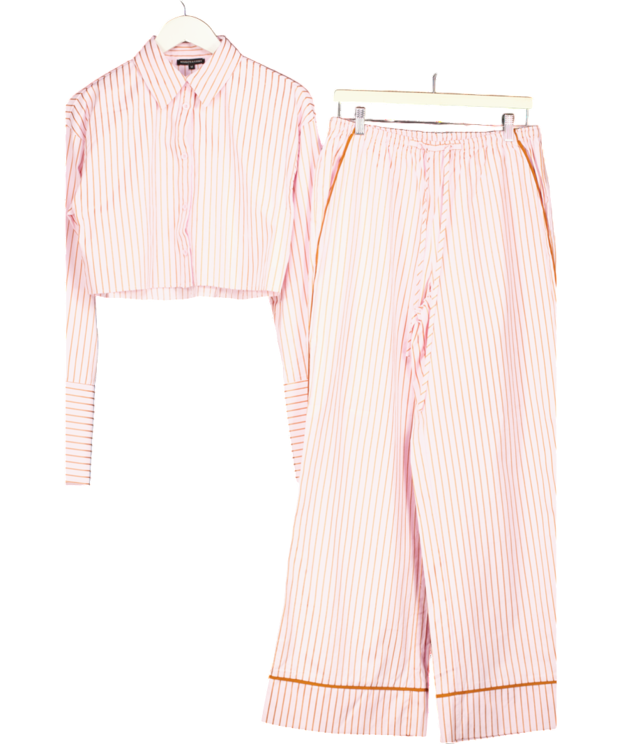 Noughts & Kisses Pink Reia Stripe Cropped Shirt And Wide Leg Trousers UK M