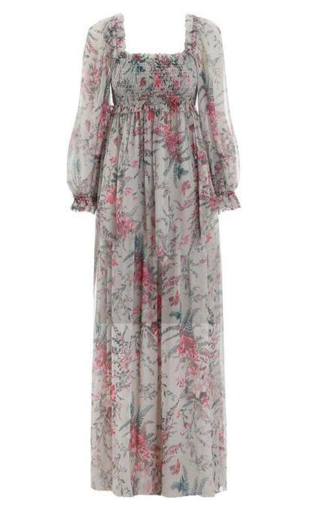 Zimmerman Bayou Shirred Floral Print Silk Floral Maxi Dress UK M
