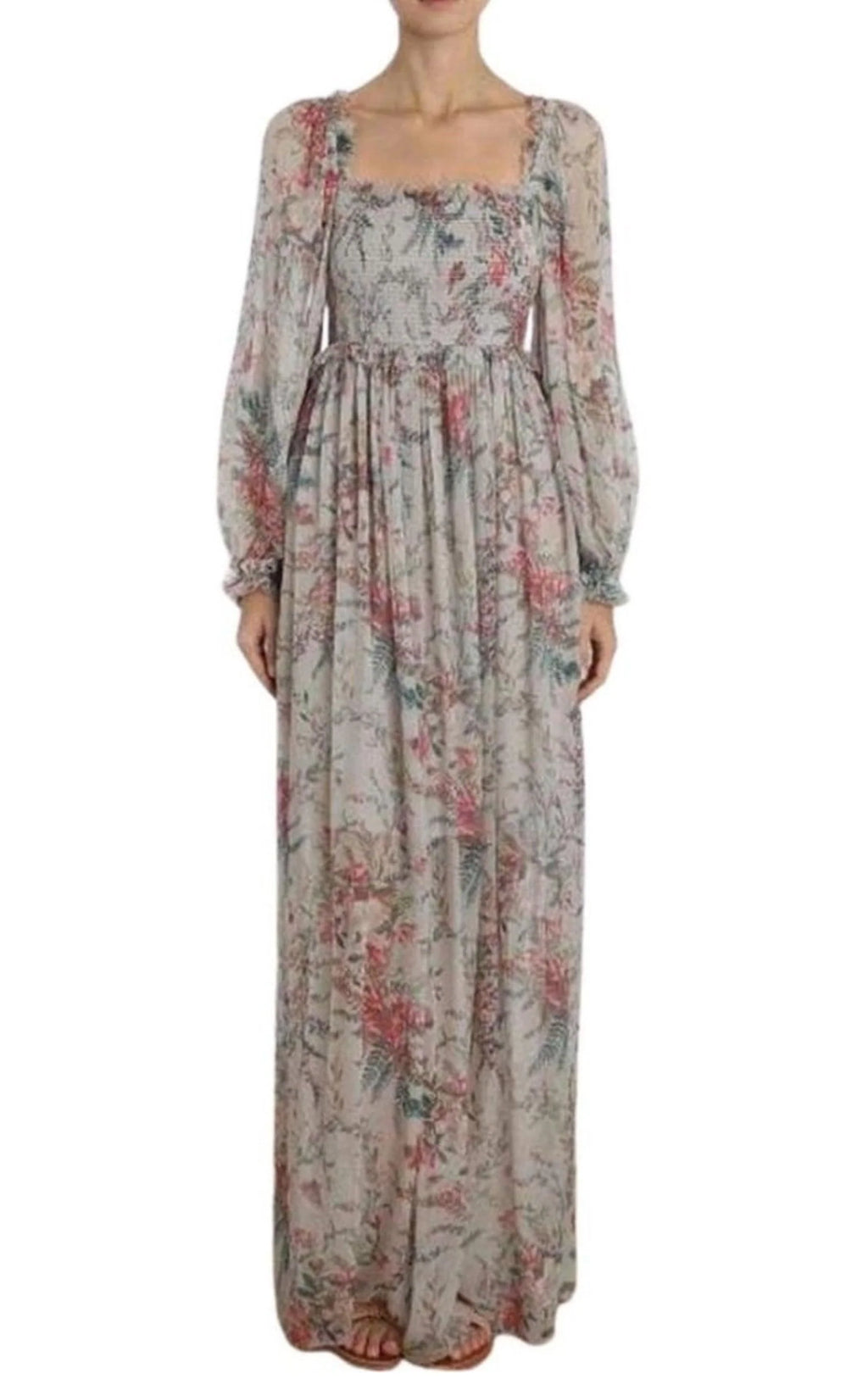 Zimmerman Bayou Shirred Floral Print Silk Floral Maxi Dress UK M
