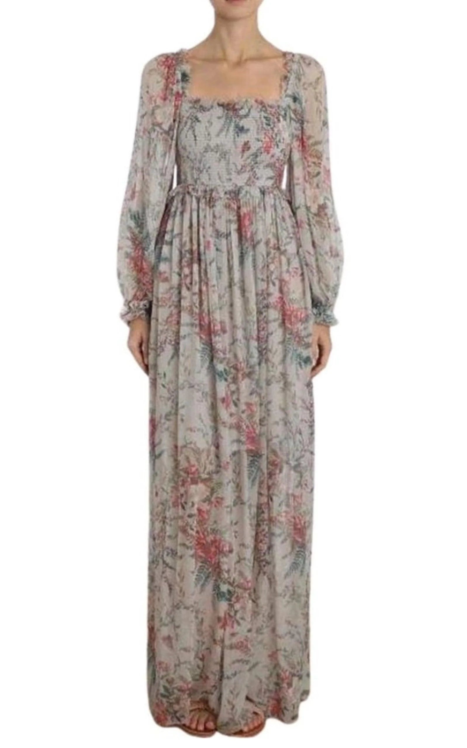 Zimmerman Bayou Shirred Floral Print Silk Floral Maxi Dress UK M