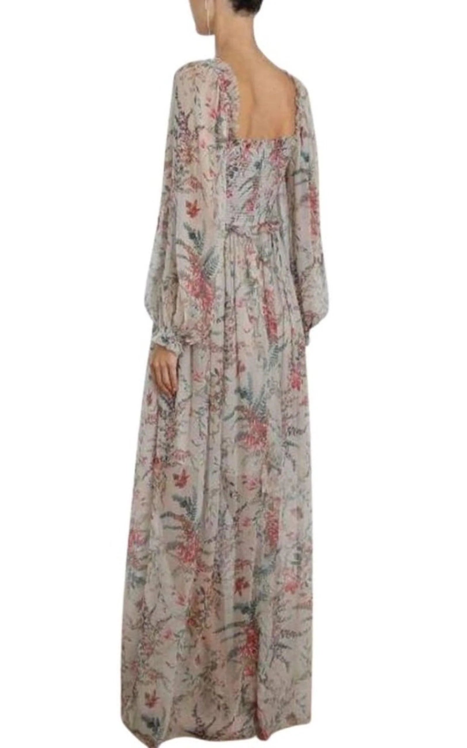 Zimmerman Bayou Shirred Floral Print Silk Floral Maxi Dress UK M