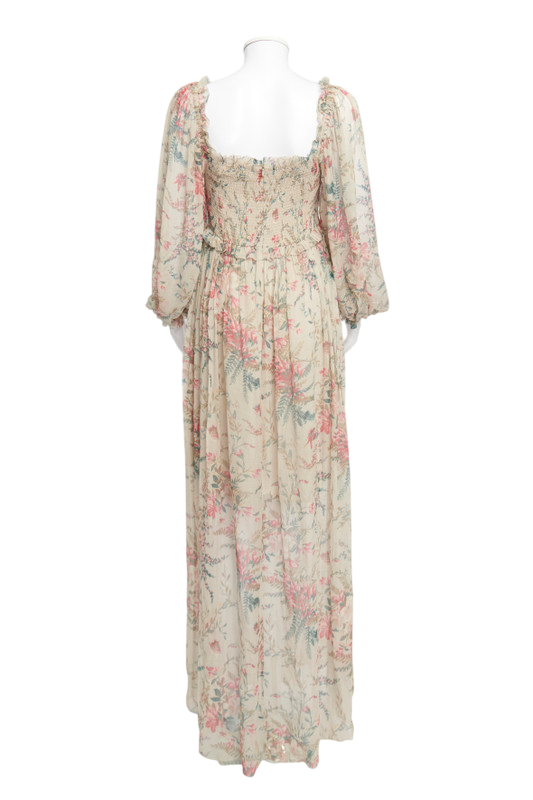 Zimmerman Bayou Shirred Floral Print Silk Floral Maxi Dress UK M