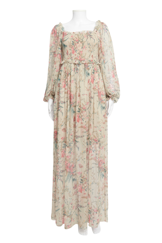 Zimmerman Bayou Shirred Floral Print Silk Floral Maxi Dress UK M