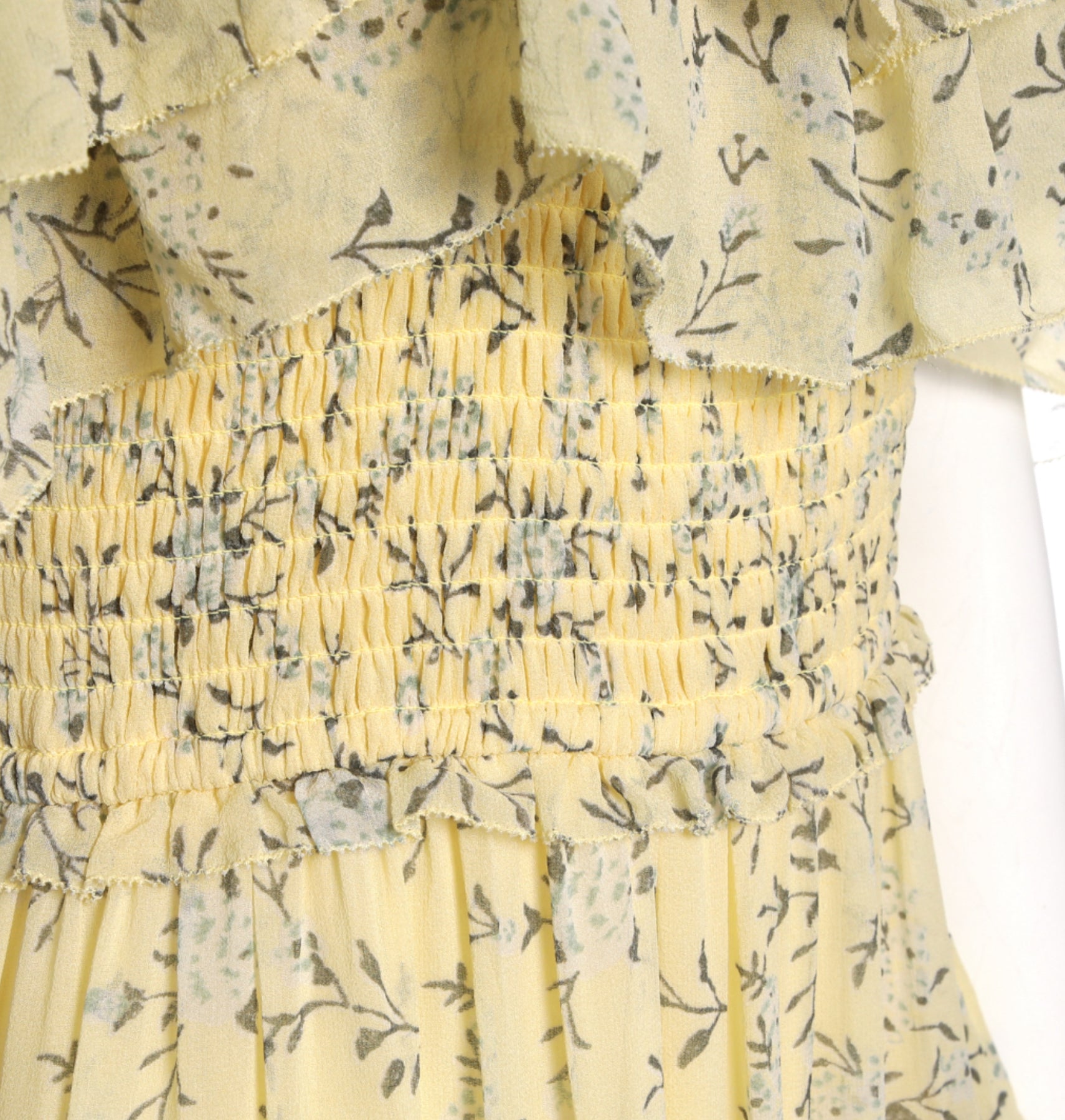 Ulla Johnson Penninah Cold-shoulder Ruffled Floral-print Silk-georgette Dress In Yellow UK 10