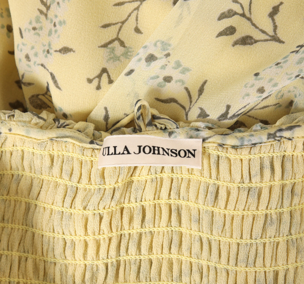 Ulla Johnson Penninah Cold-shoulder Ruffled Floral-print Silk-georgette Dress In Yellow UK 10