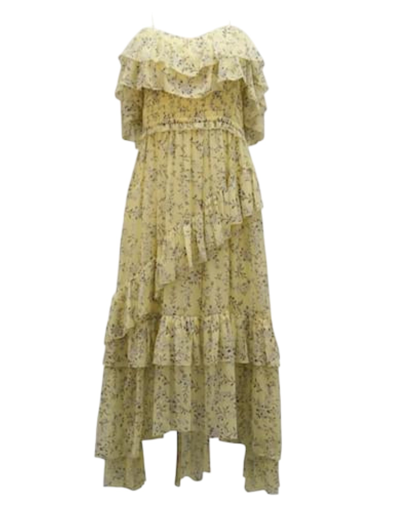 Ulla Johnson Penninah Cold-shoulder Ruffled Floral-print Silk-georgette Dress In Yellow UK 10