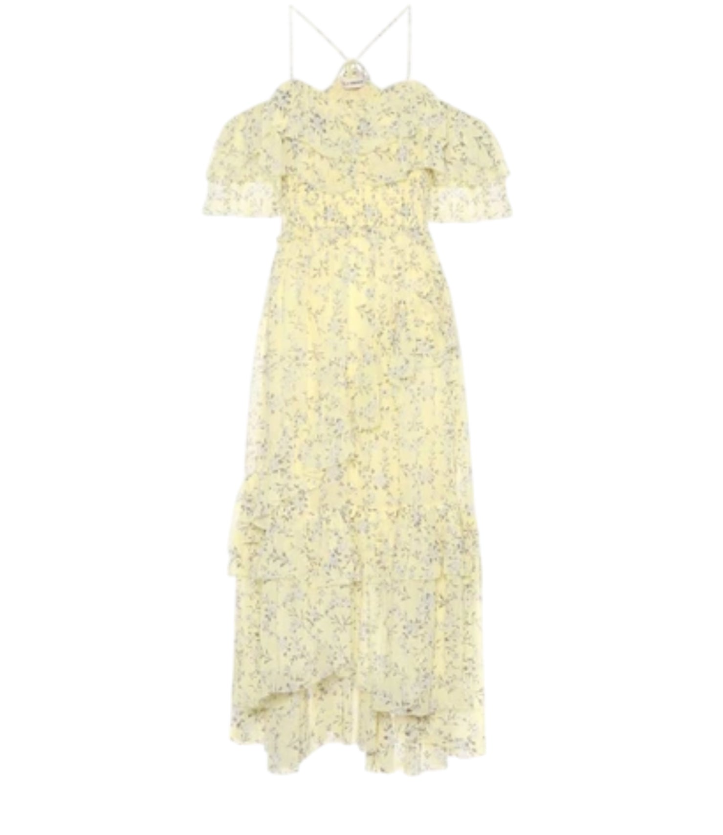 Ulla Johnson Penninah Cold-shoulder Ruffled Floral-print Silk-georgette Dress In Yellow UK 10
