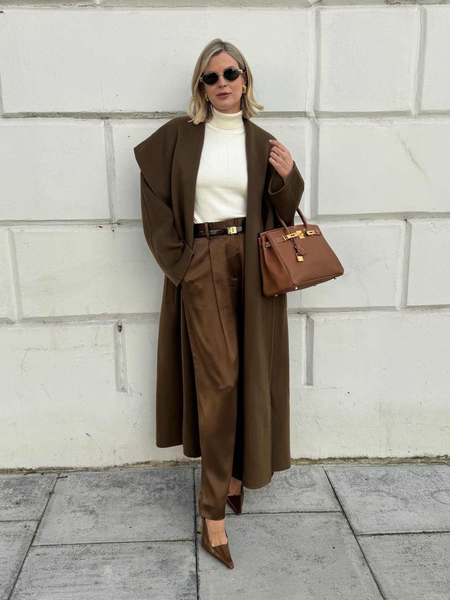 LILYSILK Chocolate Brown High-waisted Wide Leg Dense Silk Pants UK 6