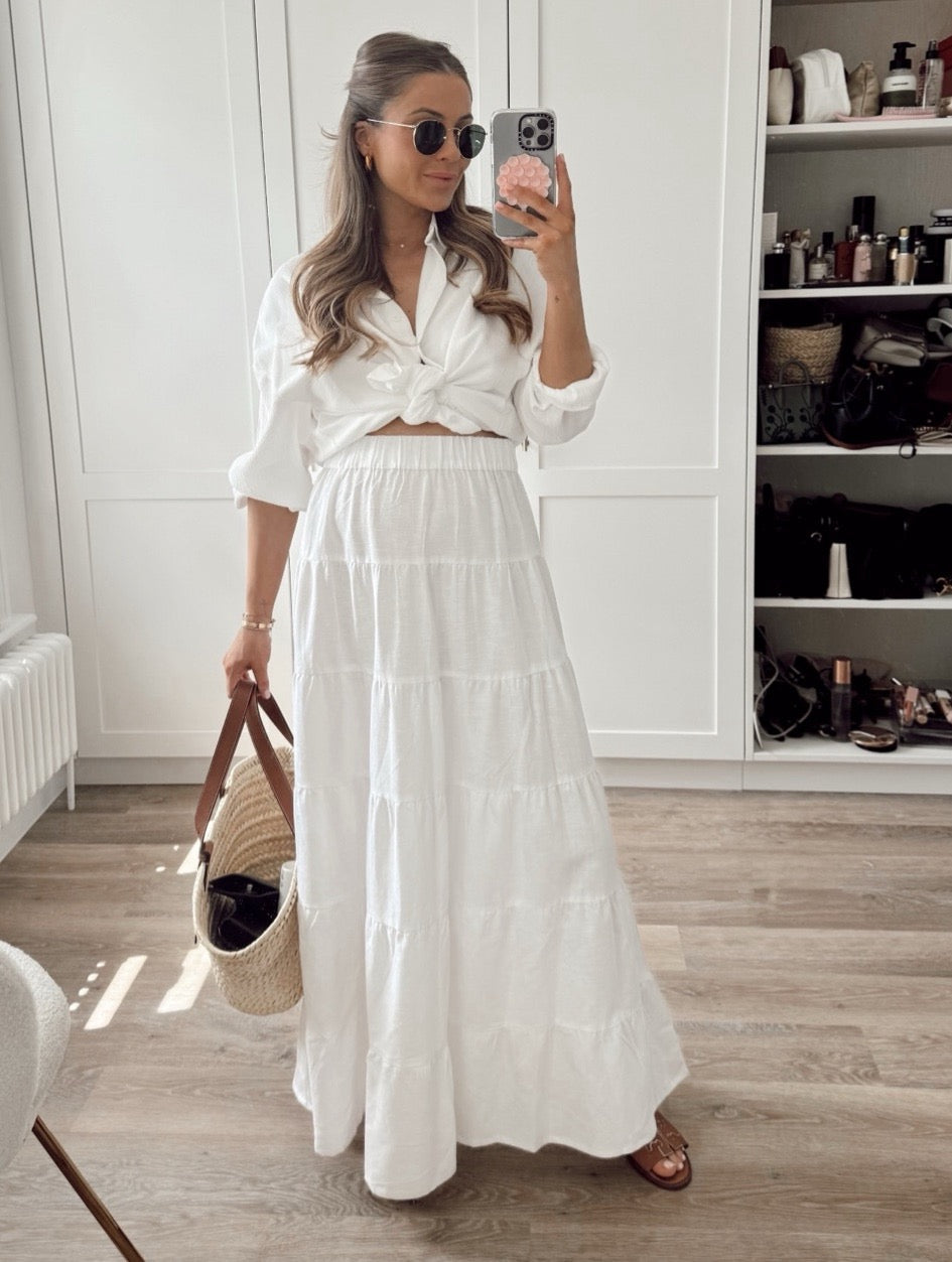 In The Style White Tiered Maxi Skirt UK 8