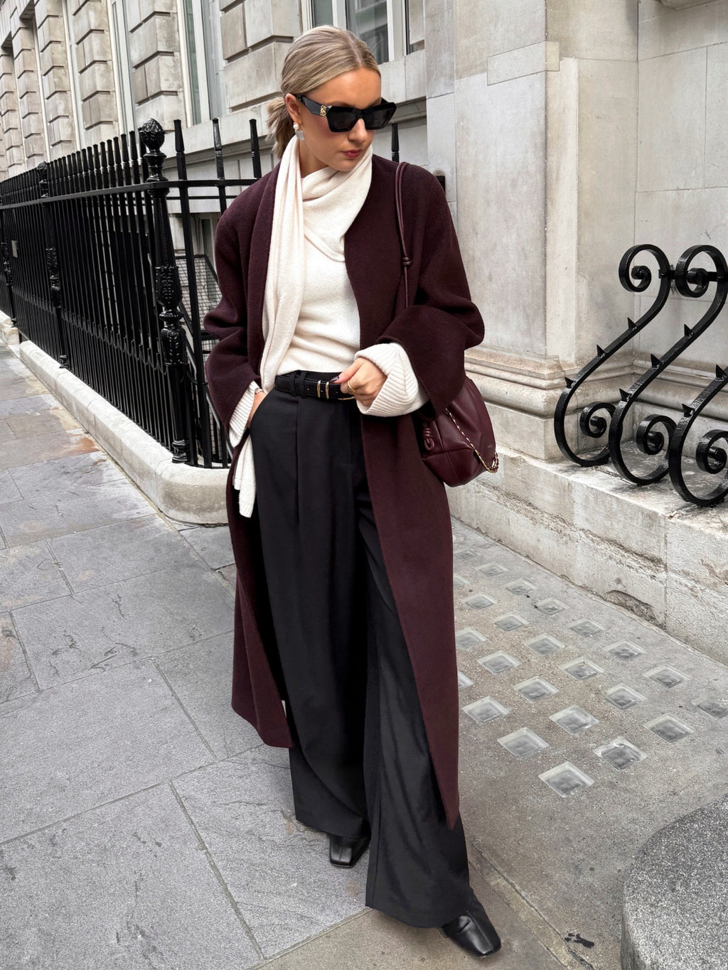 Marcela London Chocolate Brown 100% Wool Long Coat One Size