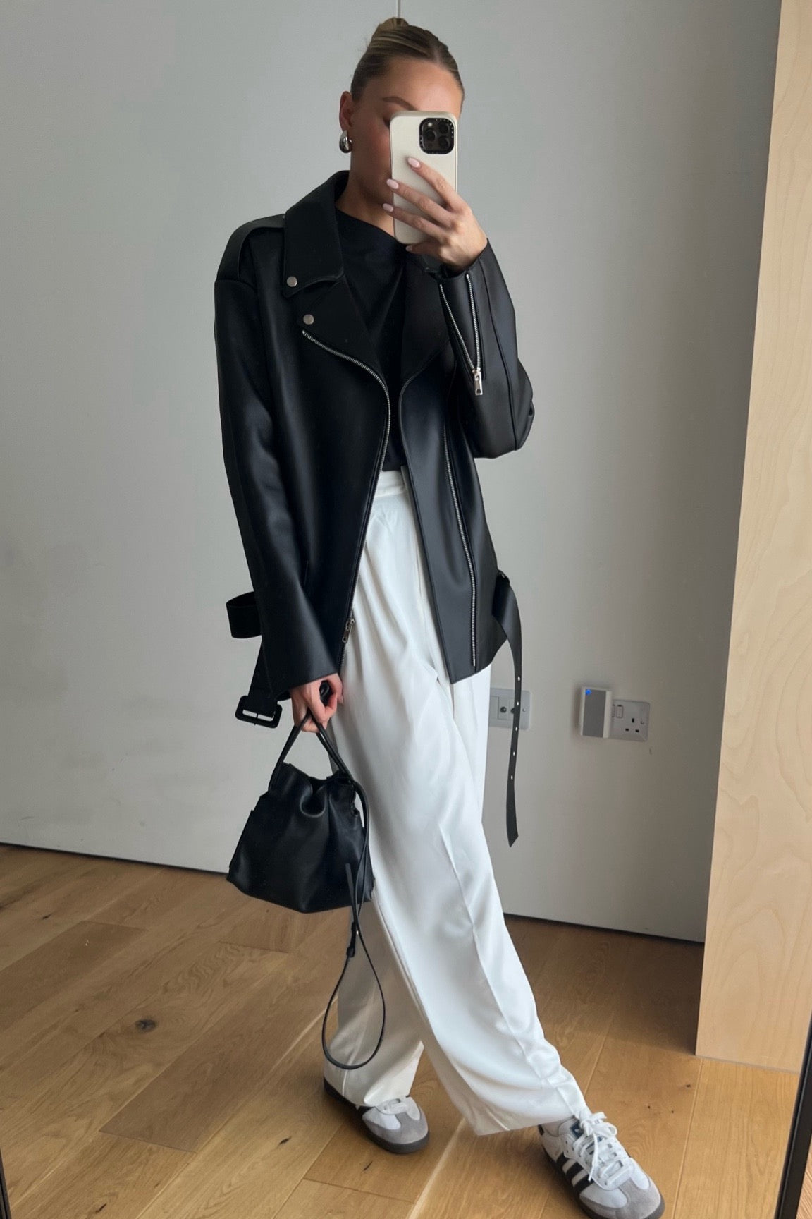 JANE & TASH Black Leather Aviator Jacket UK S