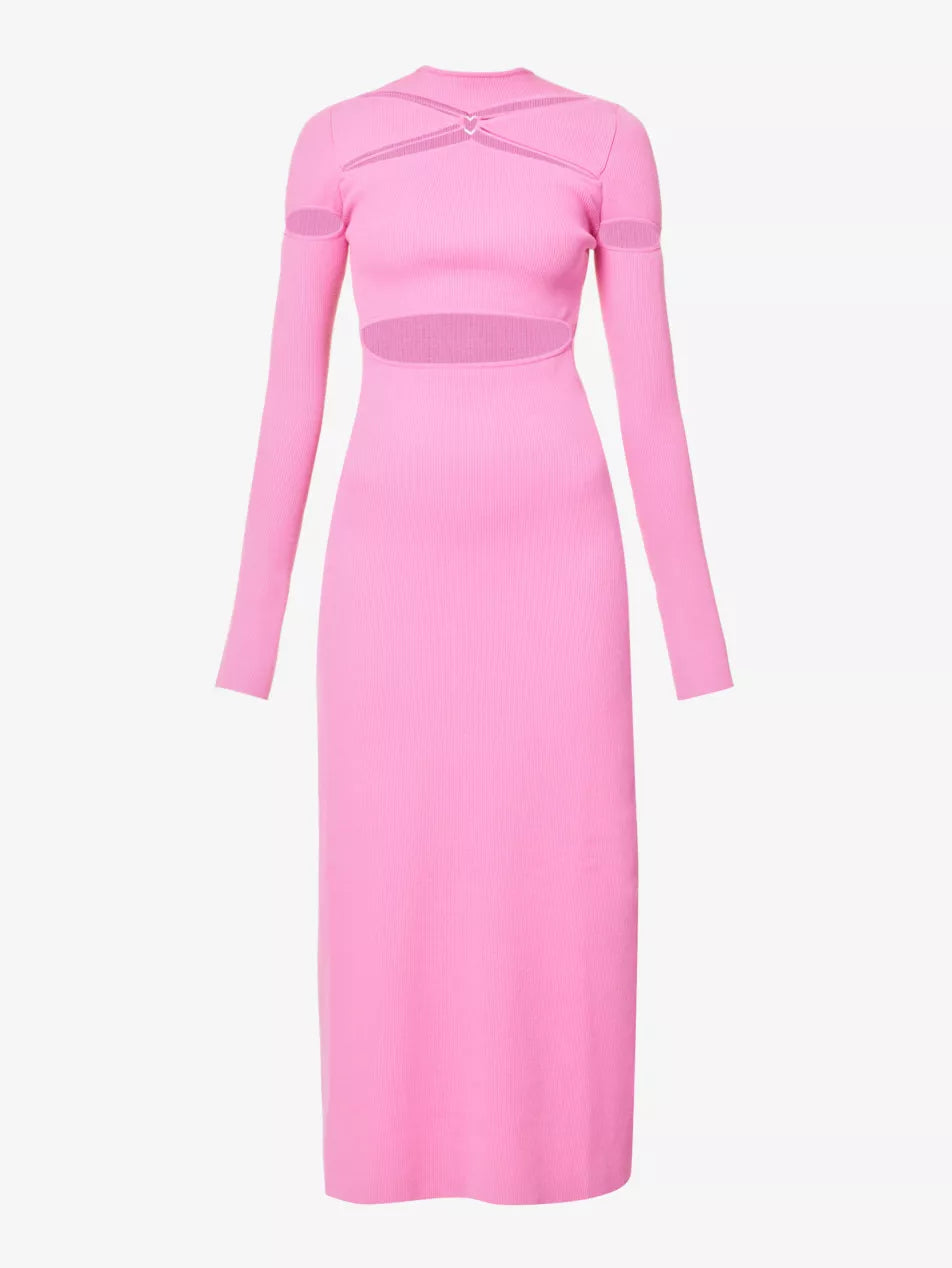 Mach & Mach Pink Camille heart-embellished knitted midi dress UK XL